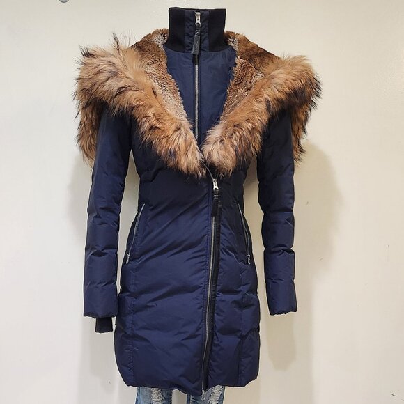 💥HOT ITEM!💥MACKAGE TRISH Down Coat w/ Asiatic Racoon & Rabbit Fur in Ink - Picture 3 of 16